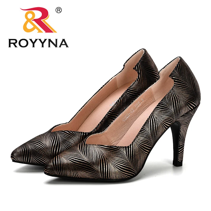 ROYYNA/Новинка года; сезон весна-осень; стильные женские туфли-лодочки с острым носком на высоком каблуке; женская обувь с цветочным принтом; удобная женская обувь; mujer