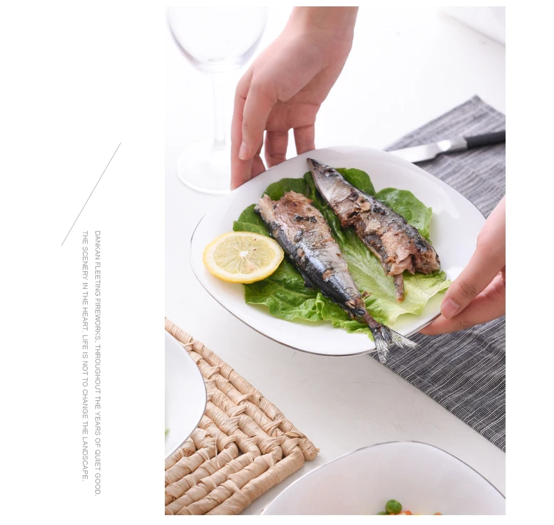 Golden Edge Square White Opal Glass Porcelain Deep Plates Dishes Tableware Steak Salad Bowl Breakfast Dish Plate