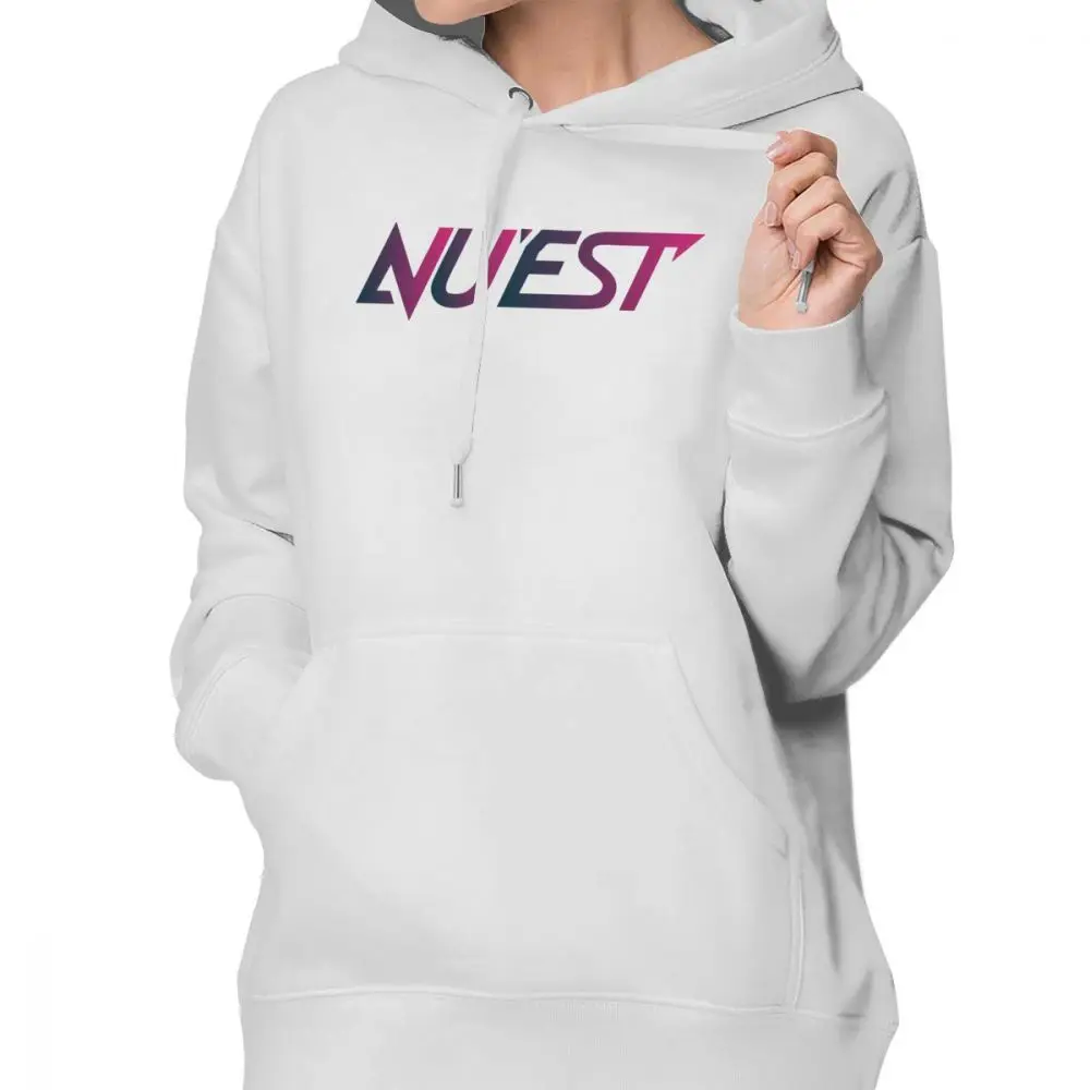NUEST худи NUEST логотип с Ofc толстовки хлопок уличная одежда толстовки для женщин темно-синий Графический Большой пуловер с длинным рукавом Толстовка - Цвет: Белый