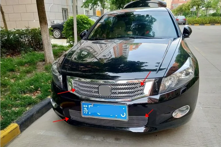 Подходят для Honda Accord 8th 2008 10 верхняя + нижняя решетка из нержавеющей стали и хром 2