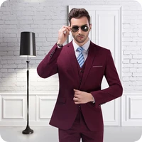 burgundy men suit for wedding bridegroom blazer prom business custom made tuxedos slim fit formal terno masculino groom wear