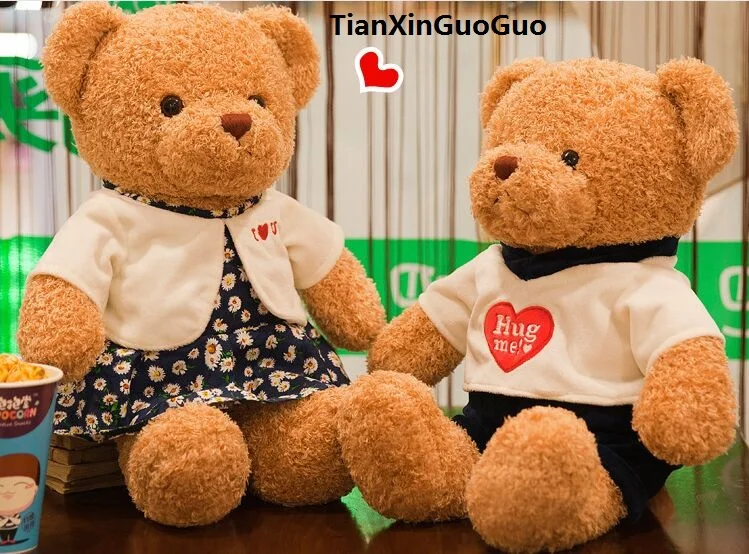 

cartoon couples bear plush toy lovely dressed cloth love bears one pair about 38cm soft doll Valentine's Day gift w2591