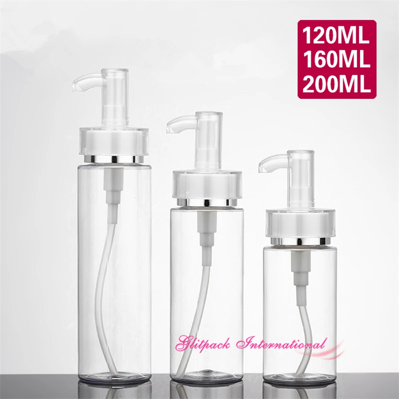 

120ml 160ml 200ml Empty Clear PET Cylinder bottles w/ Lotion Spray mist Pump acrylic Cap Cosmetic pump bottle Top Packaging