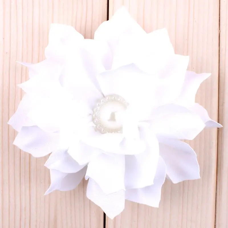 

(30pcs/lot)3.6" 13 Colors Fabric Lotus Leaf Flower For Girls' Dress Chic Shiny Pearl Crystal Flowers For Hair Accessories
