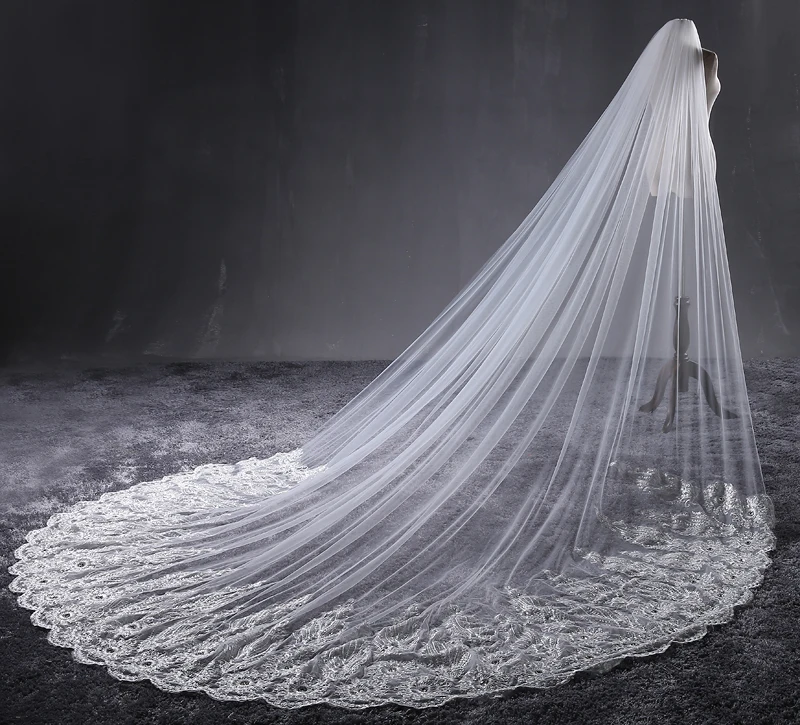 Фата свадебная без гребня с длинными кружевными краями 3 2 м|cathedral wedding veil|wedding