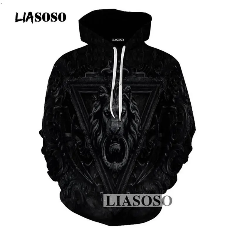 Liasoso 3D Толстовки Для мужчин прохладный черный Harajuku зима осень crewneck печатных ретро