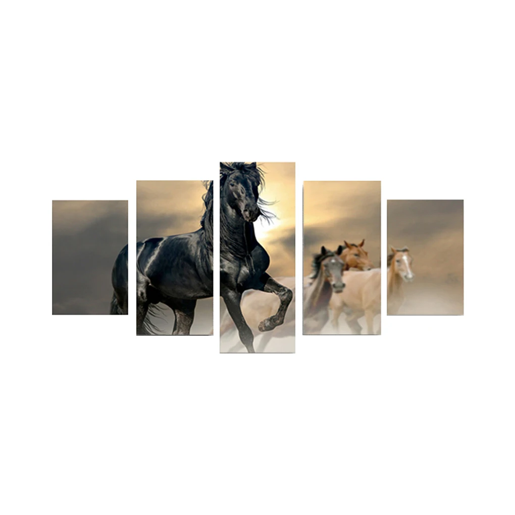 

Oil Painting 5 Panels Several Galloping Horses Patterns Simple Colors Unframed Canvas Printed Oil Paintings Drawings