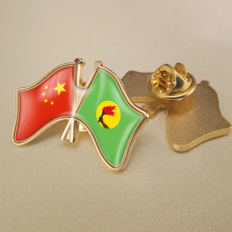 

China and Zaire Crossed Double Friendship Flags Lapel Pins Brooch Badges