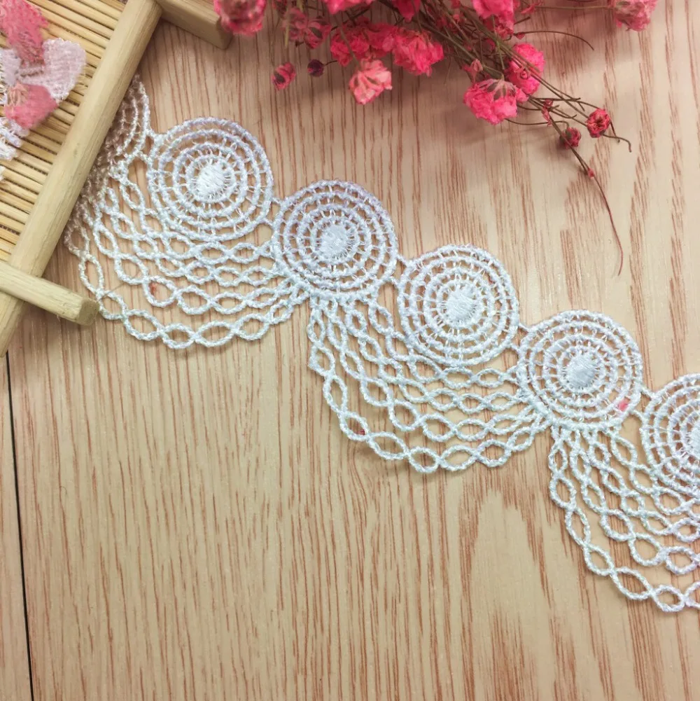 

High Quality 15Yards/lot 4.2cm African Embroidered Lace Trim Necklace Lace DIY Home Decoration Water Soluble Lace Sewing Crafts
