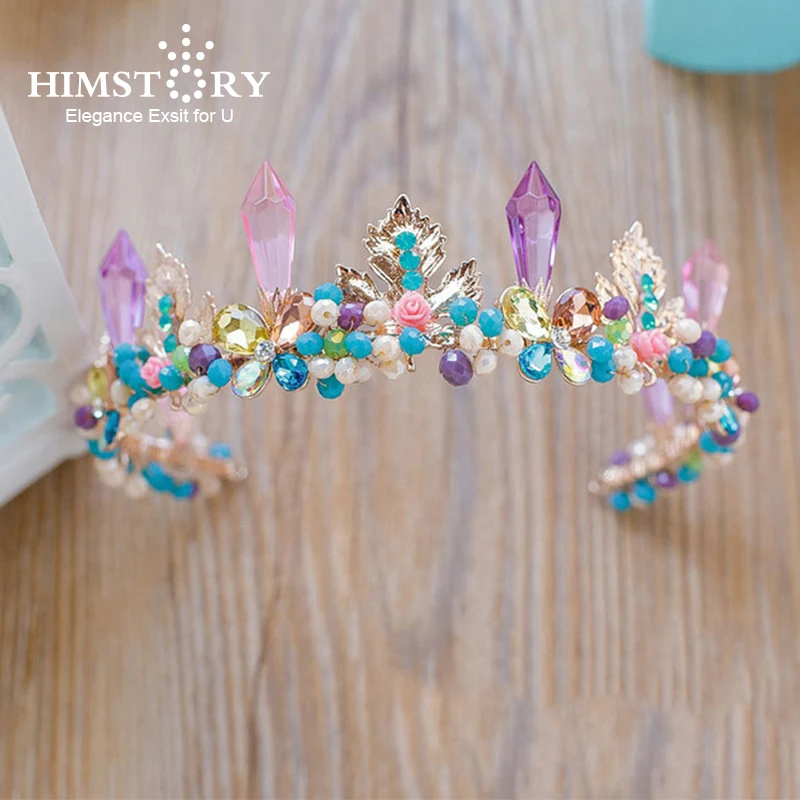 

HIMSTORYNew Design Luxury Baroque Purple Crystal Bridal Pageant Tiara Wedding Hair Accessory Princess Queen Prom Hairwear