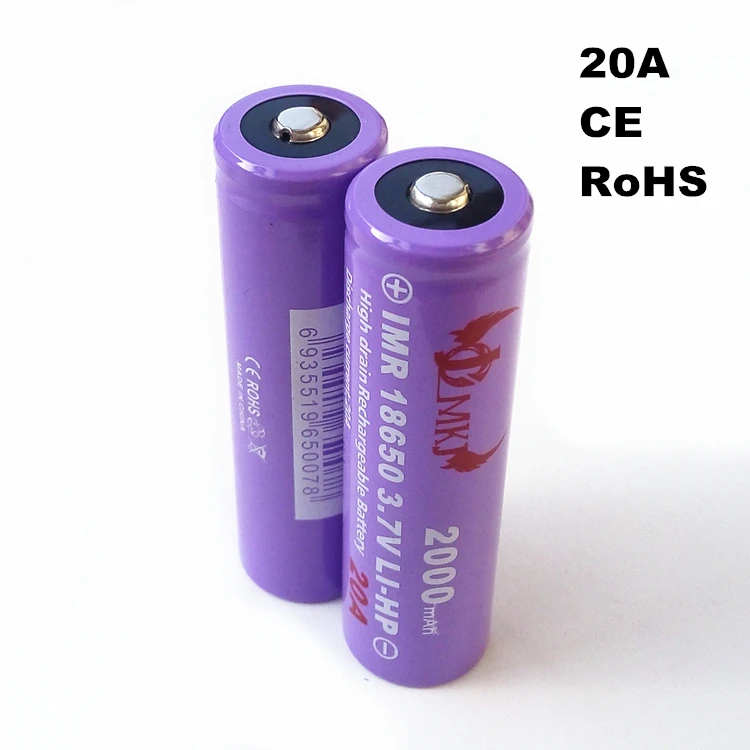 18650 20A высокое Мощность IMR 3 7 v 2000 мА/ч Перезаряжаемые платные лития ионный Литий