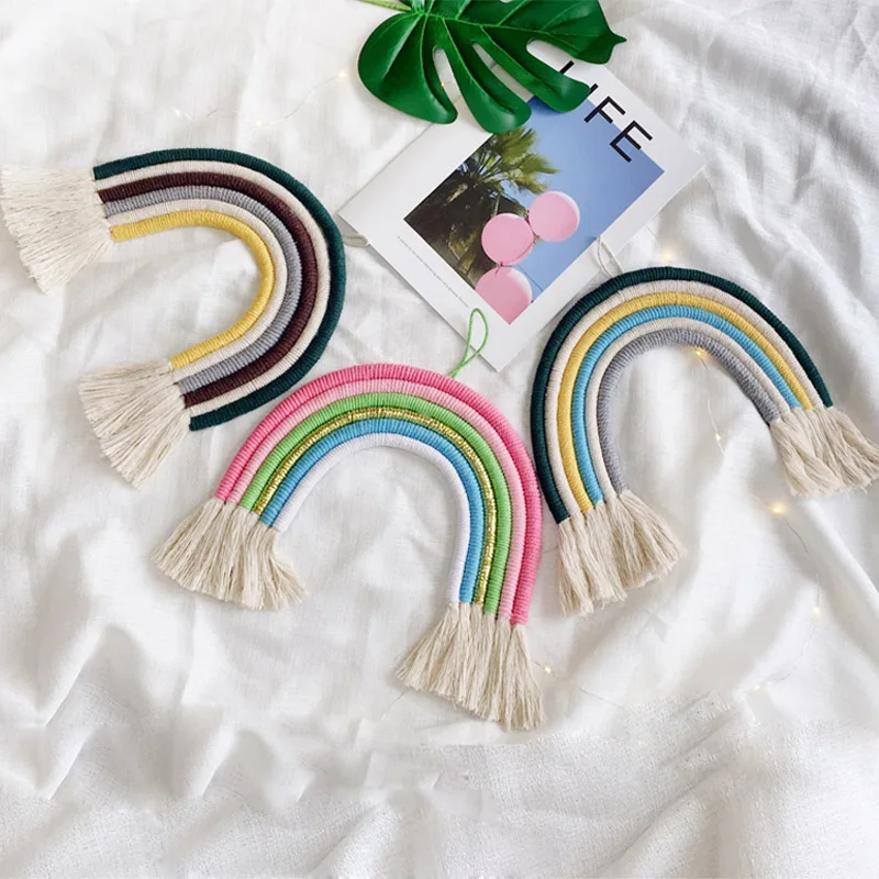 

Handmade Weaving Rainbow Kids Room Wall Hanging Decoration Nordic Home Decoration Accessories Baby Birthday Party Gift