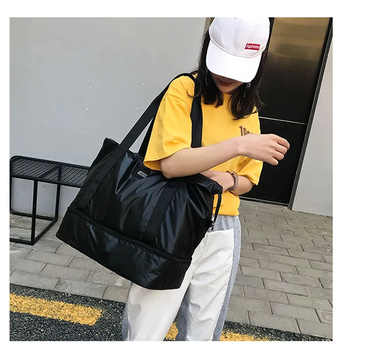 Брендовая розовая, серебристая, черная, оксфордская спортивная сумка для спортзала, Дорожная Спортивная сумка с отделением для обуви, сухой влажный разделительный слой для женщин