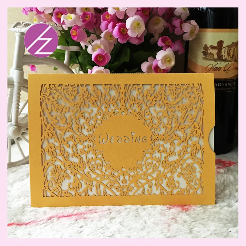 

100pcs Laser Cut Leaves Pattern Shining Paper Craft Wedding Invitation Card with low price luxurious wedding invitation