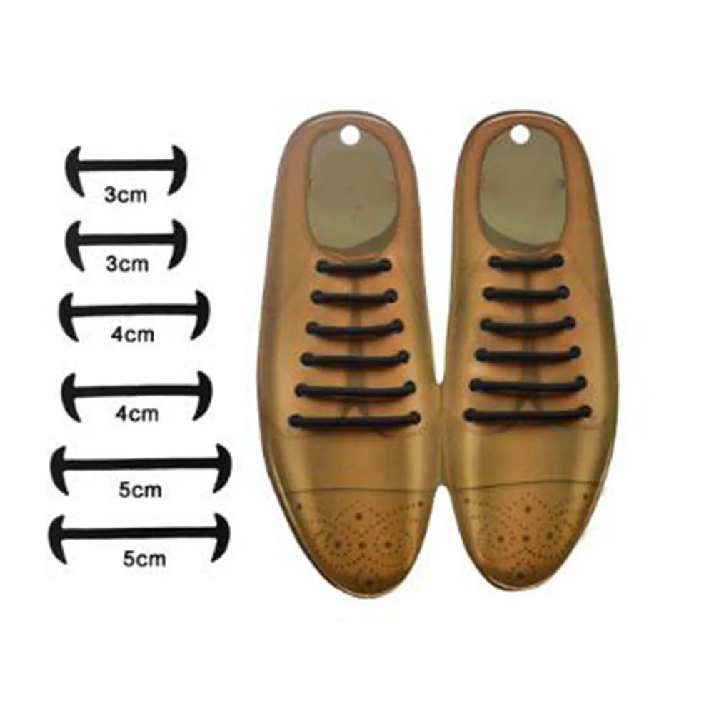 12pcs/set Men Women Leather Shoes No Tie Shoelaces Elastic Silicone Shoe Lace Suitable 3 Sizes Free Shipping