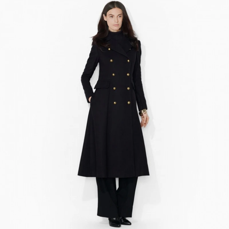 Women Fashion Long Wool Coat Double Breasted Casual Slim Cashmere Trench Coat