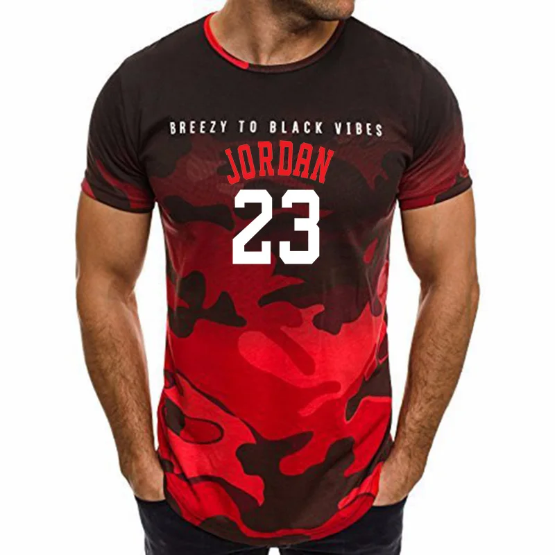 Новая летняя Горячая Jordan 23 с буквенным принтом Мужская камуфляжная футболка для фитнеса топ с короткими рукавами Спортивная футболка