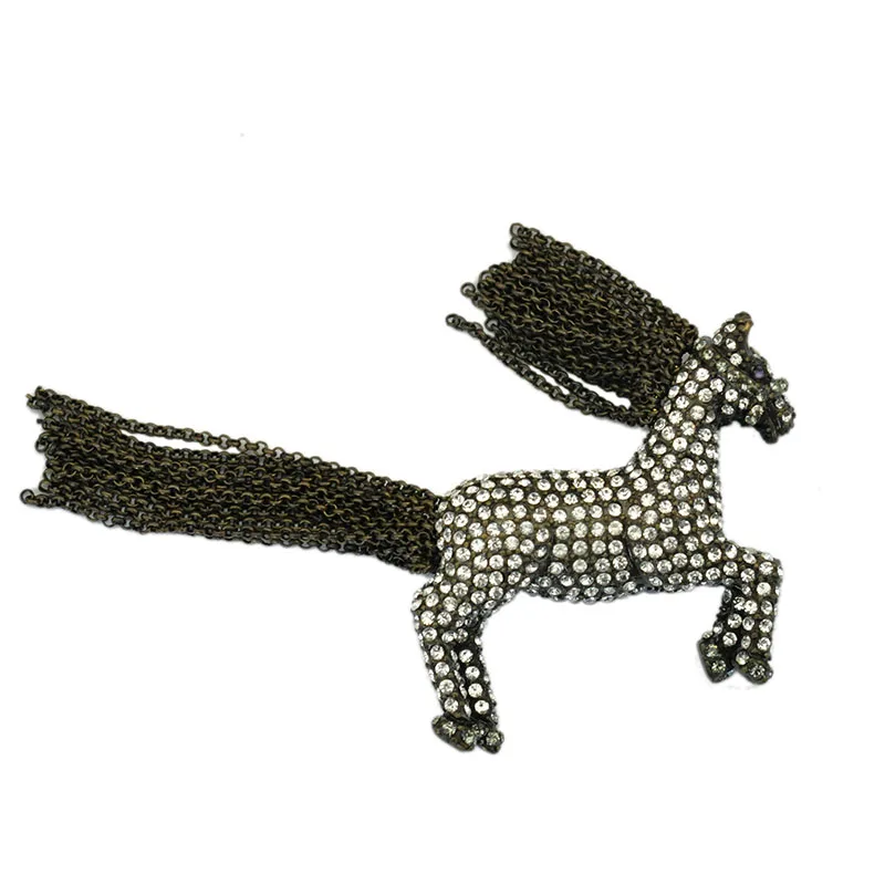 Брошь в виде лошади из камушков и бронзовых цепочек.|brooch pins vintage|brooch pinshorse brooch |