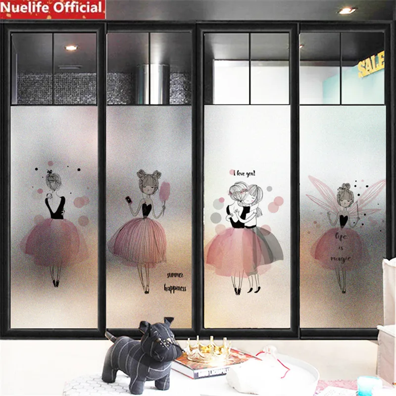 Custom size Pink Girl Ballet Pattern Scrub Static Window Glass Children Room Bedroom Office Bathroom Opaque pvc Sticker | Дом и сад