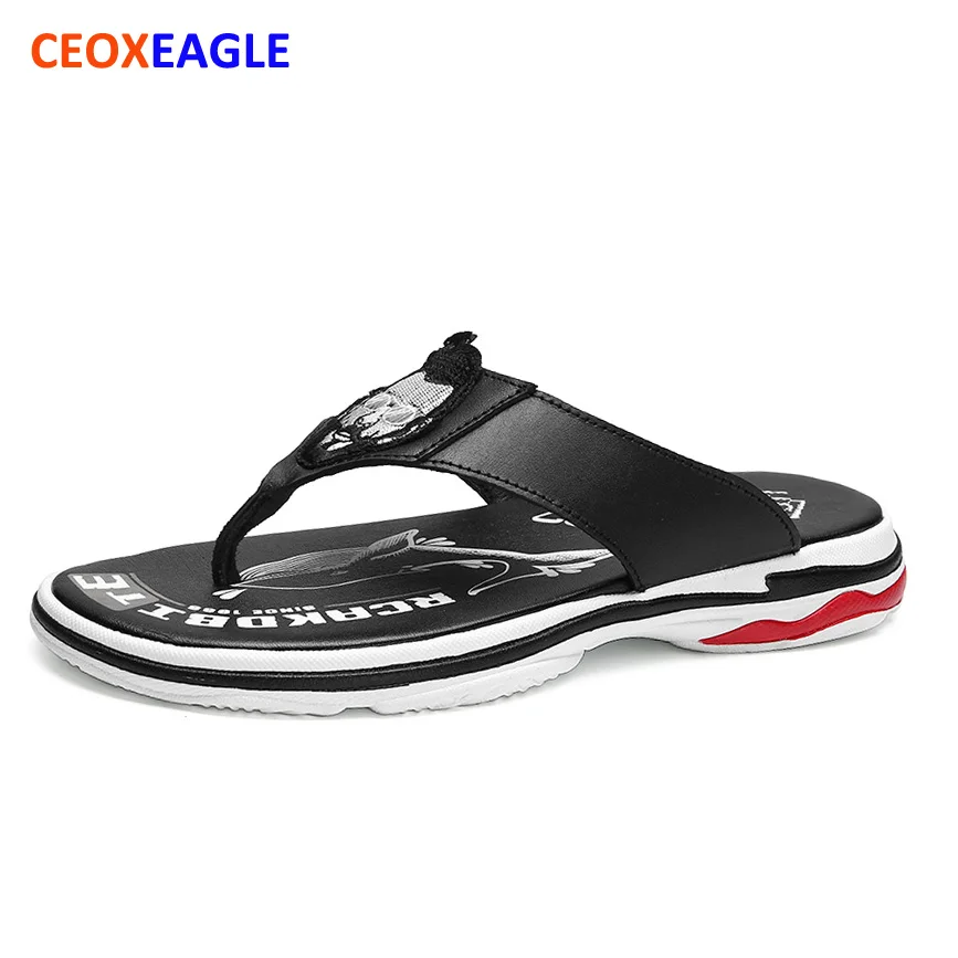 Шлепанцы мужские из натуральной кожи винтажные сандалии Повседневная Мягкая