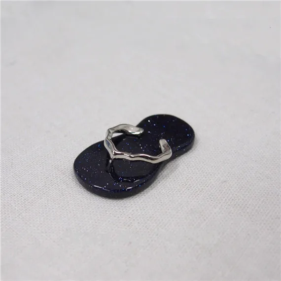 

H-DP38 Beach Jewelry Flip Flop Pendant Healing Stone Dark Blue Goldsand Slipper Charm 40mmx20mm