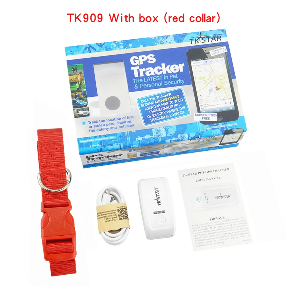 With box(red) Умный мини TK909 Pet gps трекер для кошек собак в реальном времени Отслеживание Водонепроницаемый гео-забор история-проверка следов датчик встряхивания оповещения - Цвет: With box(red)