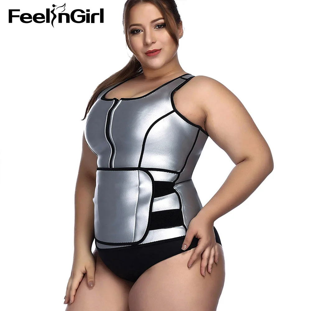 FeelinGirl Neoprene Sauna Vest Body Shaper Slimming Waist Trainer Shapers Fajas PU Silver Adjustable Workout Shapewear-C | Женская
