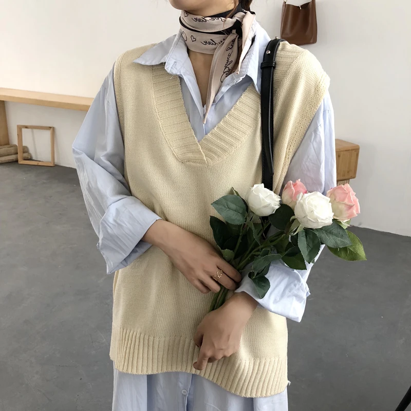 

5 colors 2018 Autumn korean preppy style solid colot vest women sweaters and pullovers womens (C8803)