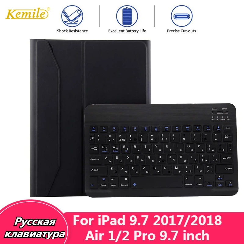 

Russian Keyboard For iPad 6th 9.7 2018 2017 Case Bluetooth Keyboard Ultra slim Stand Cover For iPad Pro 9.7 Air 1/2 Russian Case