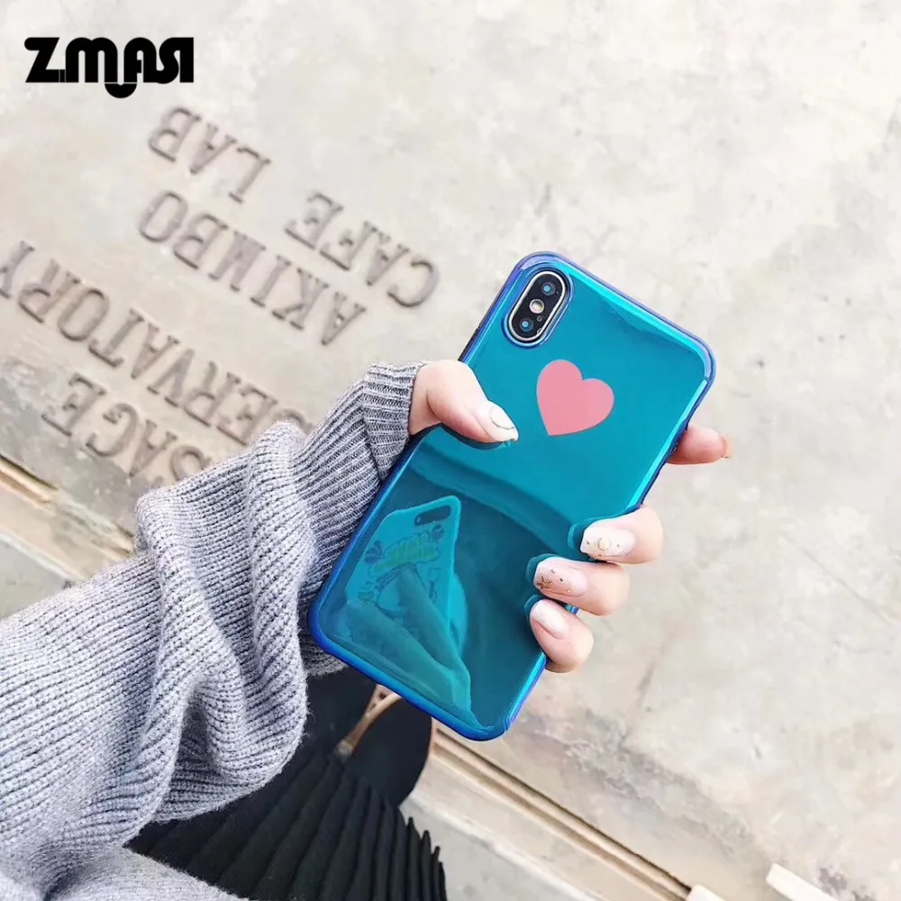 ZMASI Blue-ray Soft Cell Case for iPhone X 6s 6 Cute Heart Phone Bag 7 8 plus Back Funda Cover |