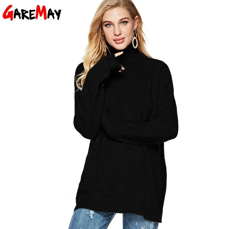 Женские зимние свитера Теплый черный водолазка с длинным рукавом Женский