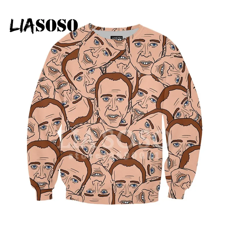 LIASOSO, новинка, толстовка, худи, 3d принт, Николя, клетка, смешное лицо, кинозвезда, для мужчин и женщин, повседневные пуловеры, круглый вырез, длинный рукав, X1394 - Цвет: 3