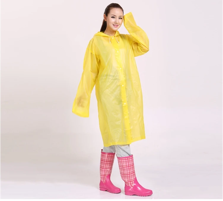thick-yellow Модный женский и мужской прозрачный дождевик из ЭВА, портативный плащ для путешествий на открытом воздухе, дождевик, водонепроницаемый, для кемпинга, с капюшоном, пончо, пластиковый дождевик - Цвет: thick-yellow
