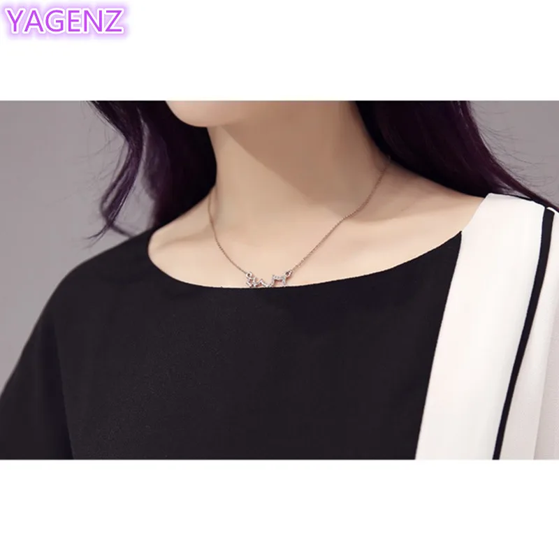 YAGENZ Women Chiffon dress Summer New Large size Clothing Fashion Dress Splice Short sleeves Long section A150 | Женская одежда