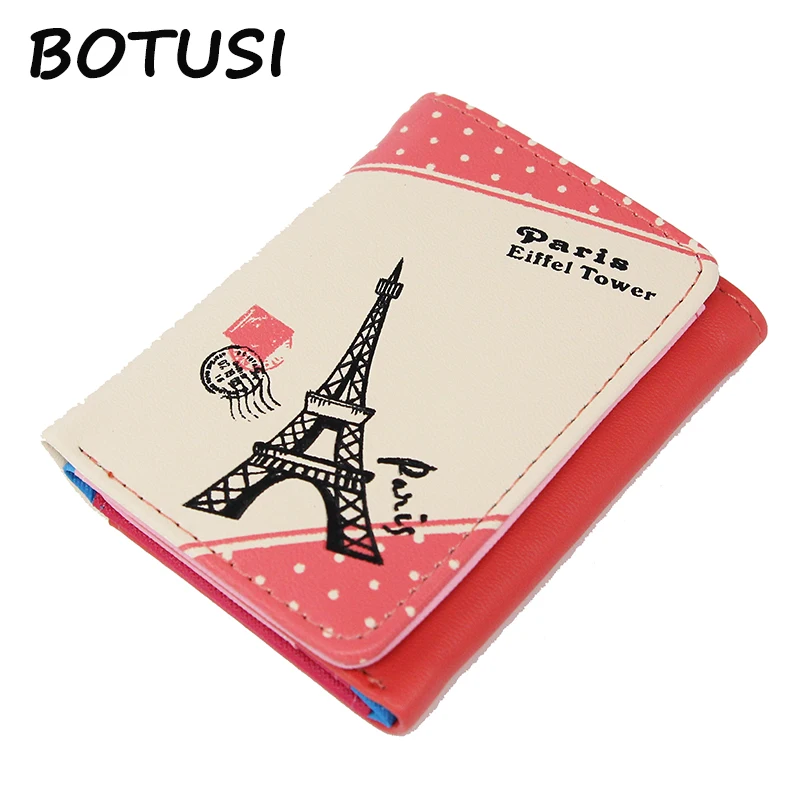 

Botusi Paris Tower Stamp Women Wallet Short Purses Female PU Leather Card Holder Coin Money Bag Dollar Price Ladies Wallet Small