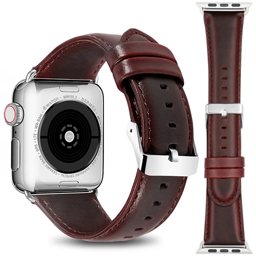 Ремешок из натуральной кожи для apple watch 4, 5, ремешок 44 мм, 40 мм, iwatch 42 мм, 38 мм, браслет для apple Watch 4, 3, 2, 1, аксессуары - Цвет ремешка: Silver buckle