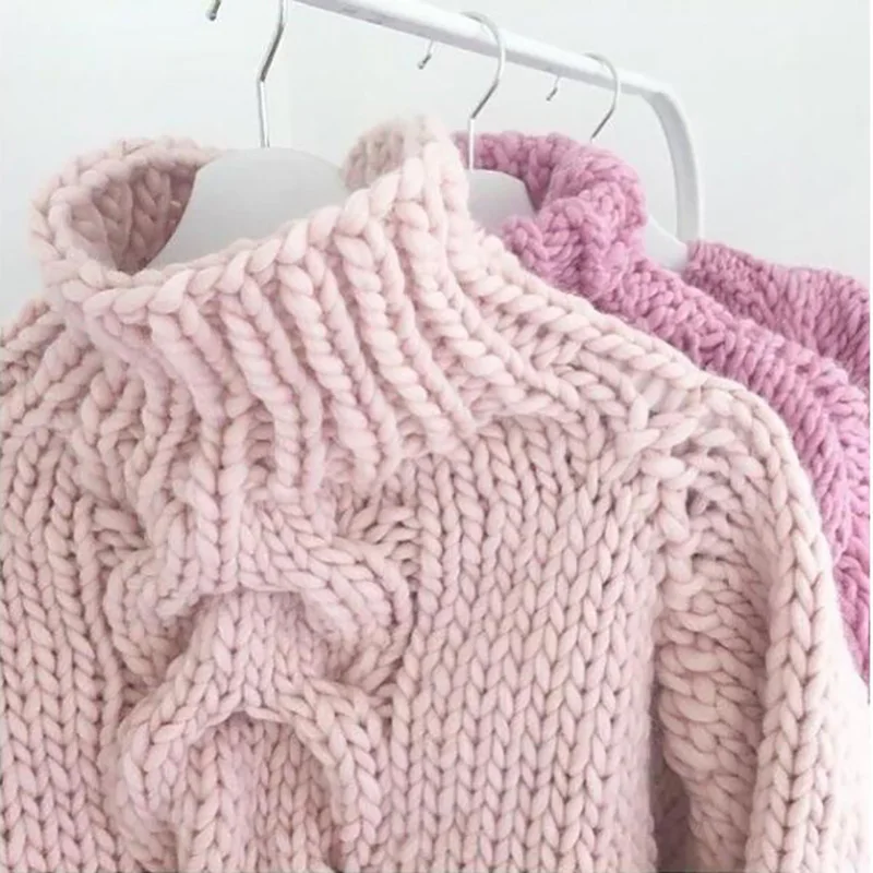 2018 Winter Streetwear Women's Sweater custom made Pure Hand-made 5XL Large size Thick Warm High-necked White | Женская одежда