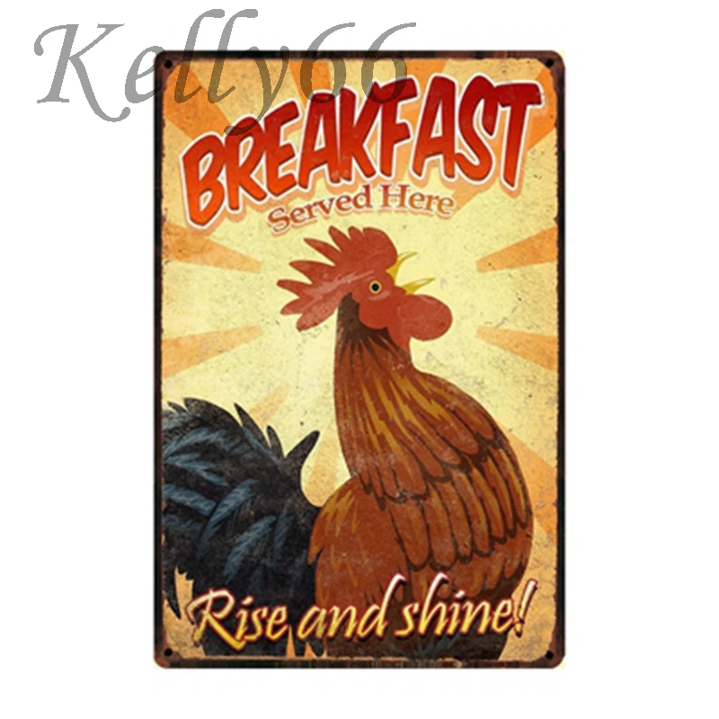 

[ Kelly66 ] Breakfast Funny Rooster Wall Painting antique craft Mother gift 20*30 CM Size y-1045