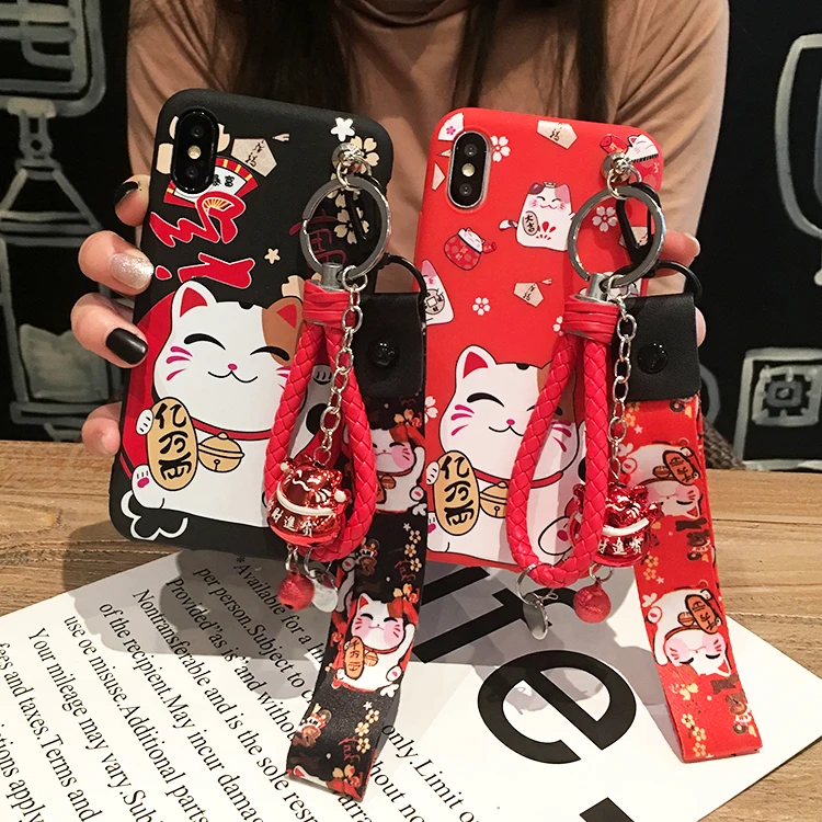 Чехол SAM Note 9 Fortune Cat милый чехол-накладка Lucky для Samsung Galaxy 3/4/5/Note8 Maneki Neko + ремешки |
