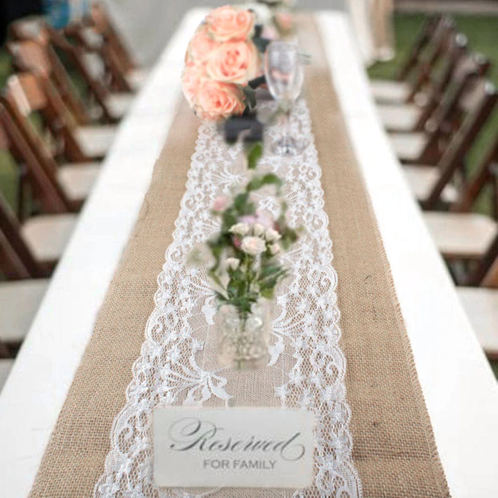 Elegant Jute Table Runner Burlap Lace Table Cloth Wedding Party home Decoration Tablecloth table runners modern