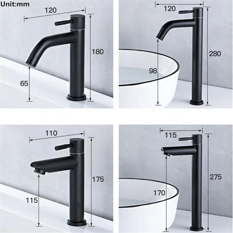 

Bathroom Single Cold Basin Faucet Brass Sink Faucet Single Handle Single Hole Deck Mounted Lavatory Water Tap Black Painted Tap