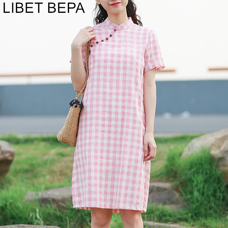 2018 Новое весенне летнее женское платье винтажное клетчатое элегантное Cheongsam