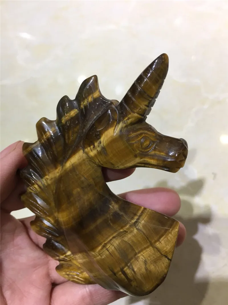 

drop shipping Natural tiger eye Crystal gemstone unicorn meditation reiki healing crystal handmade horse head home decoration