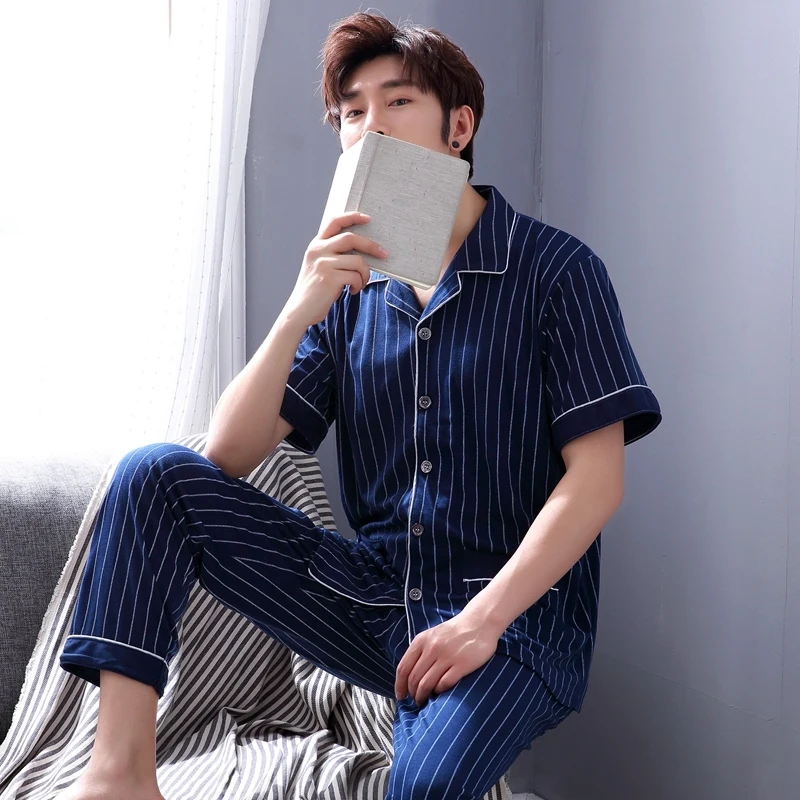 Пижама Мужская летняя тонкая с коротким рукавом брюки для среднего и возраста из