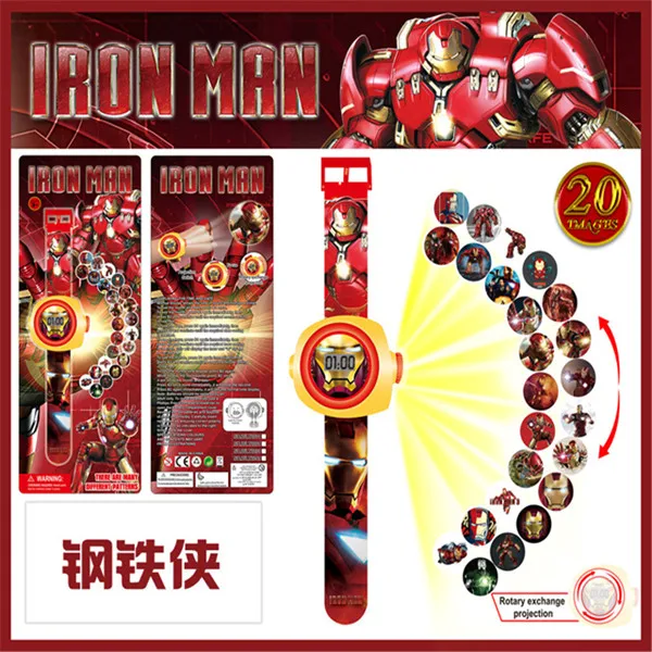 Iron man 3D мультфильм электронные игрушки для детей Мстители Железный человек игрушка Человек-паук часы Детские проекционные часы детские игрушки подарок на день рождения - Цвет: Iron man