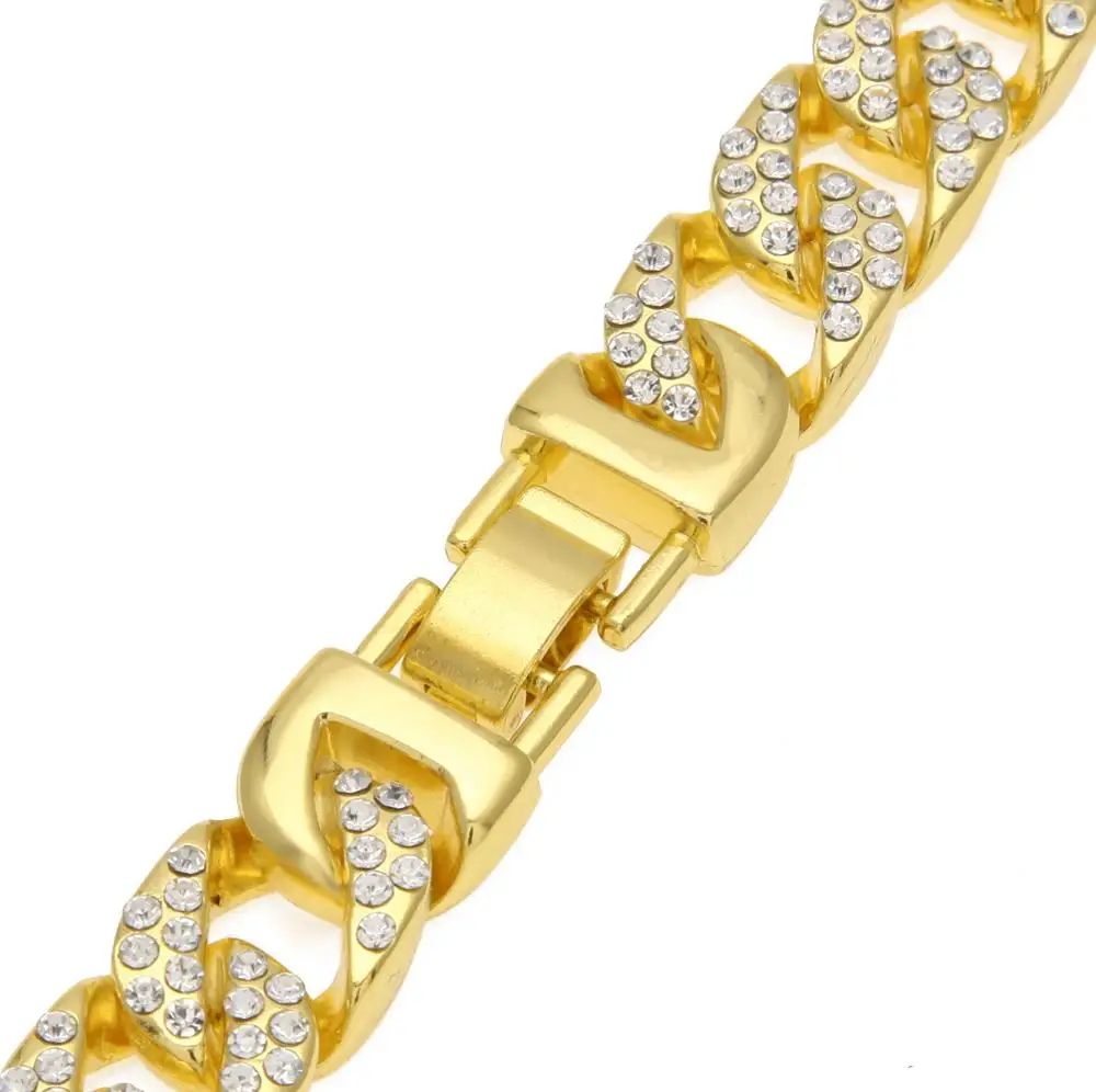 Для мужчин хип хоп Iced Out Bling Полный Rhinstones цепи Золото Серебро длинные CZ цепочки и ожерелья Майами, кубинская сеть Соединенные ожерелья браслет ювелирные изделия