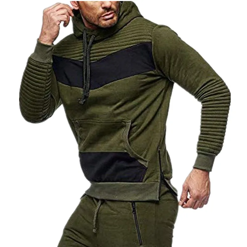 European and American men's leisure color matching sports suit hoodie men | Мужская одежда