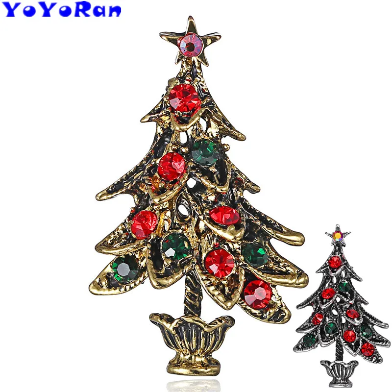 YoYoRan 12 шт. Винтаж crystal елку Шарм Брошь pin для женщина бронза старинное серебро