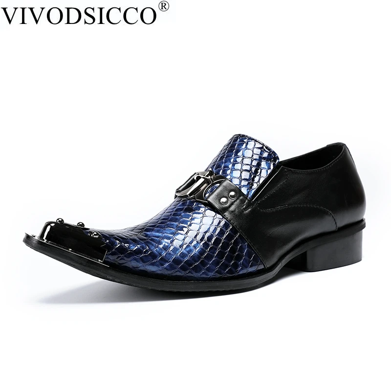 

VIVODSICCO Men Dress Shoes Fashion Metal toes Man Genuine Leather Wedding Shoes Social Sapato Male Oxfords Flats Shoes Sapatos