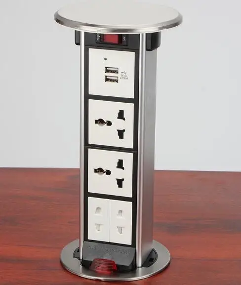Вертикальная Выдвижная электрическая штепсельная розетка 2 USB кухонная